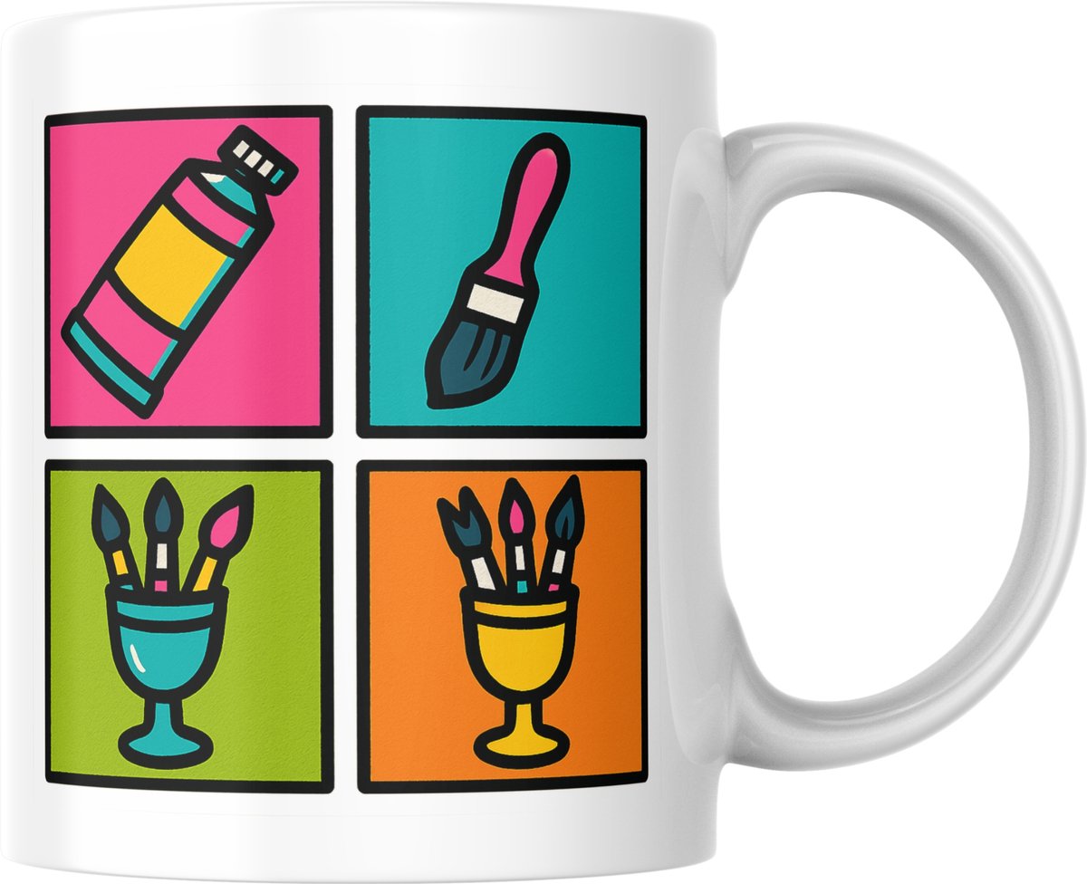 Pop Art Mok Mok: Kleurrijke Kunst & Penseel Design Mok