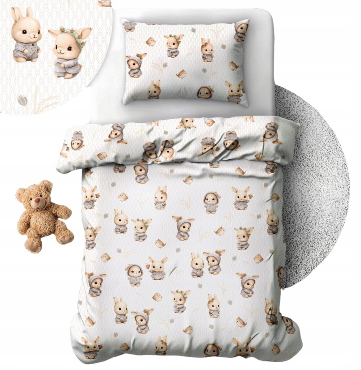 Kinderbeddengoed 100x135cm Konijntjes Beige Katoen met Rits