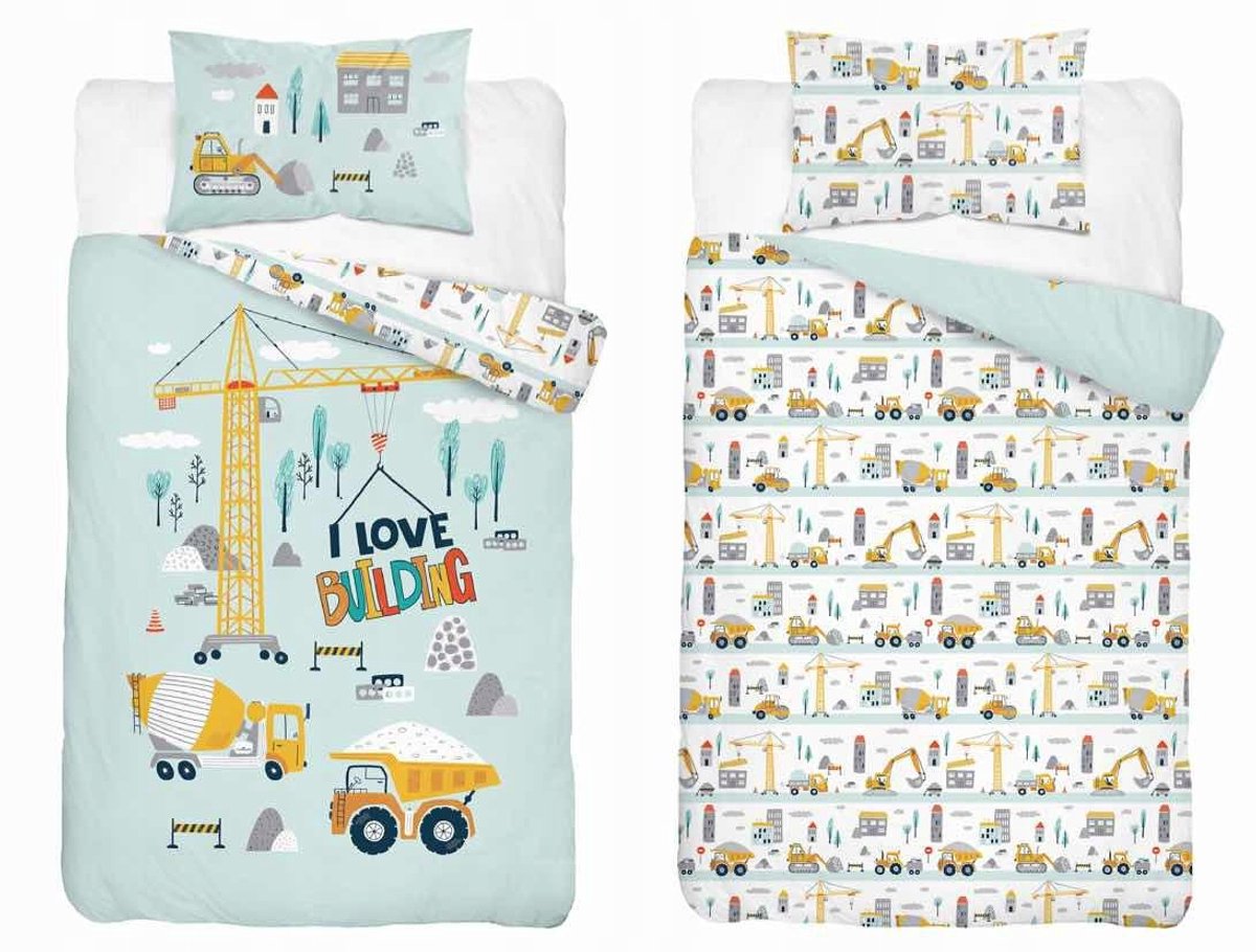 Kinderbeddengoed 100x135cm Bouwplaats Lichtblauw Katoen
