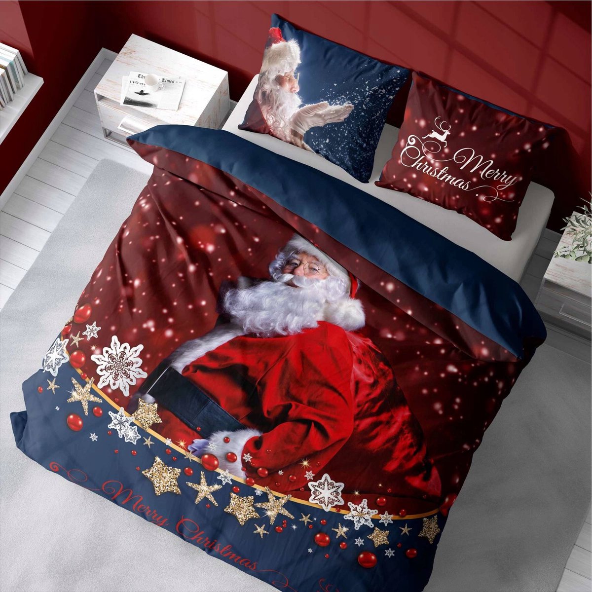 Kerst Dekbedovertrek Rood Sinterklaas 160x200cm Katoen