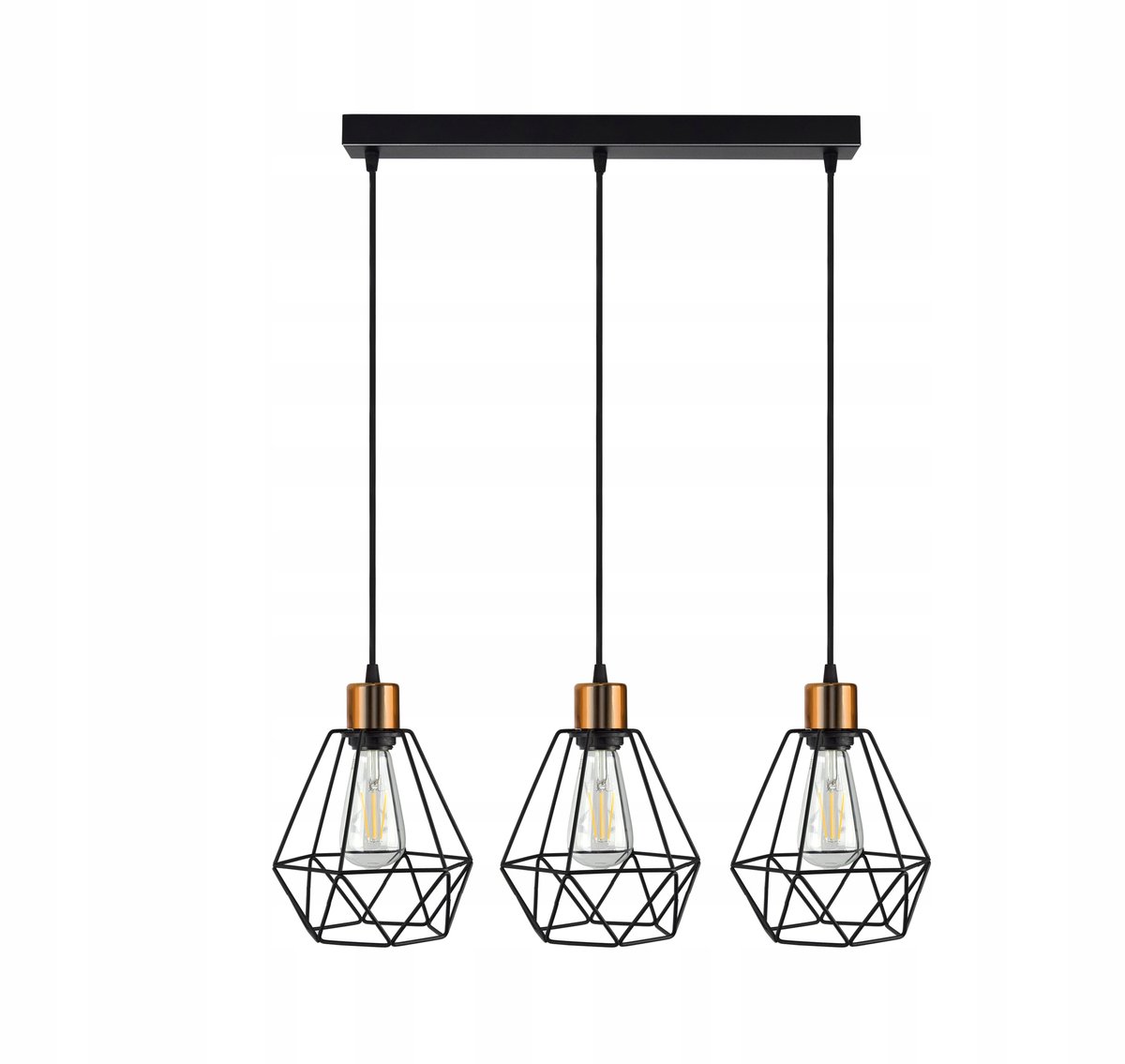 Hanglamp Diamant Koper Zwart LED - 3 Lampen E27