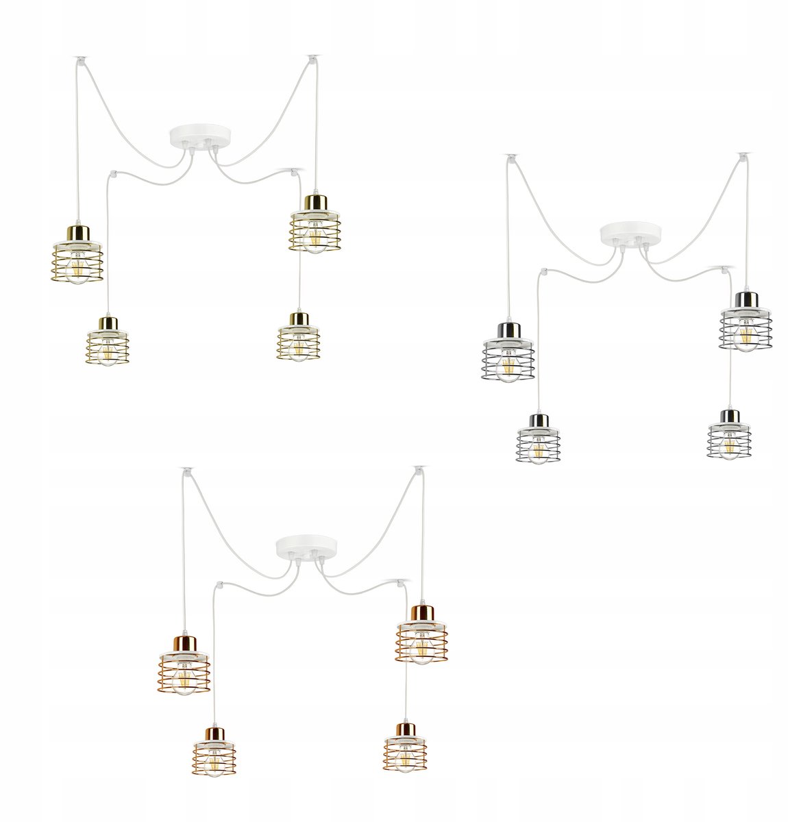 Glamour Spider Hanglamp Goud Chroom Koper Wit Metaal E27