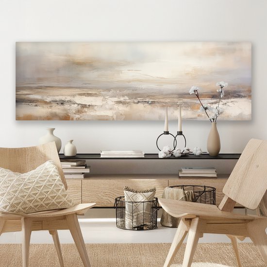 Canvas schilderij 150x50 cm - Wanddecoratie Kunst - Industrieel - Grijs - Bruin - Abstract - Muurdecoratie woonkamer - Slaapkamer decoratie - Kamer accessoires - Schilderijen op canvas