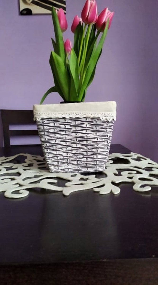Grijze keramische vierkante pot - 19x17 cm