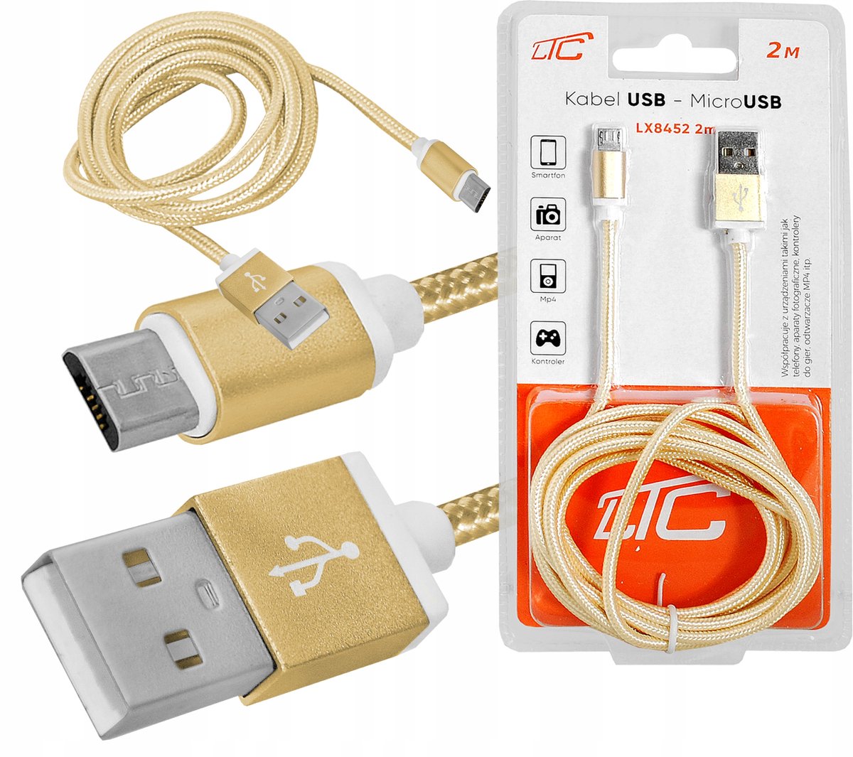 Gouden USB-A naar MicroUSB Kabel 2M - Sterk Gevlochten, Snel Laden & Data