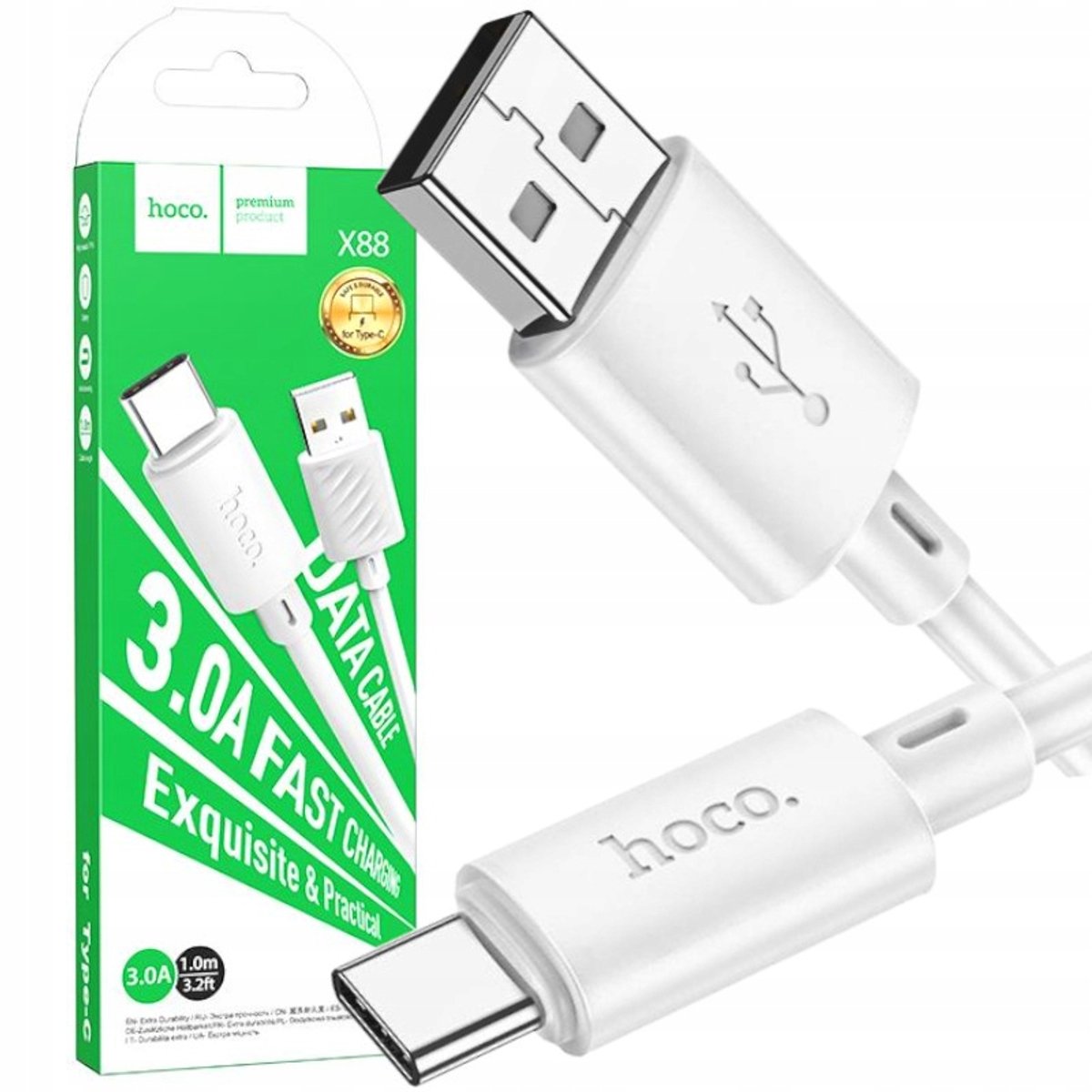 Hoco X88 USB-C Kabel 3A 25W Snelladen 1m Wit