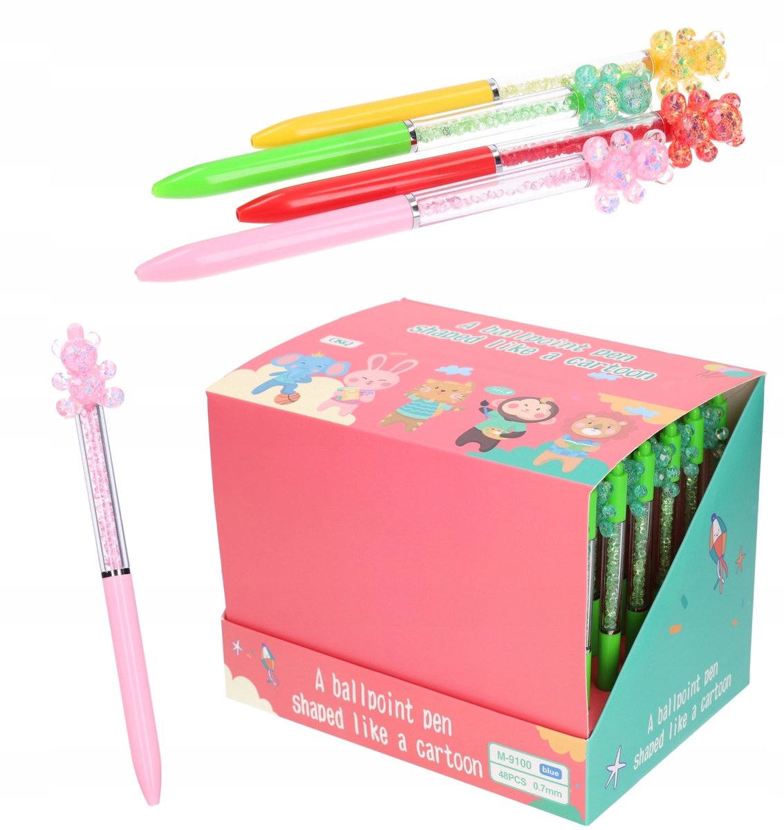 Luxe Pen met Kristallen en Berenfiguur - Blauwe Inkt