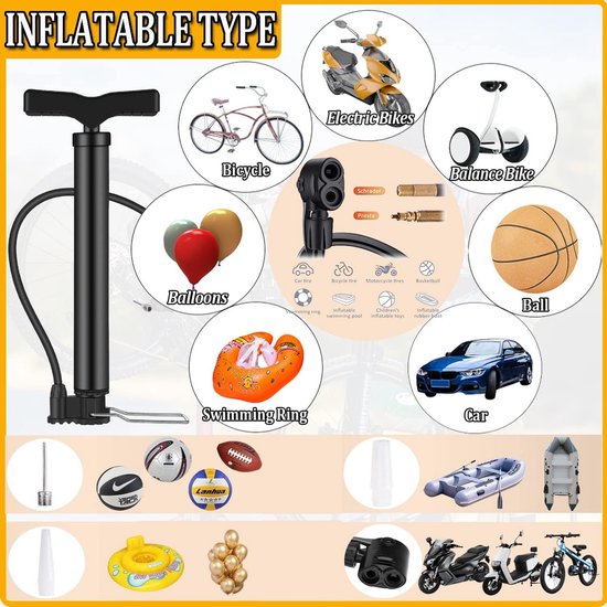 Fietspomp - Draagbare Schrader Ventiel Voetpomp Met Adapter voor Fietsen Basketbal - Fiets Opblaascilinder Draagbare Opblaaspomp — afbeelding 5