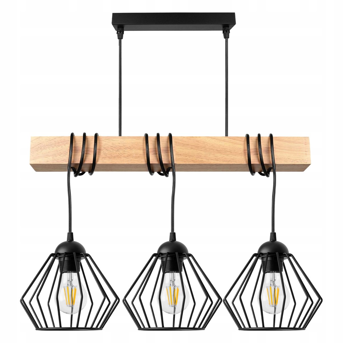 Luxe Hanglamp Zwart Hout 3xE27 - Loft Stijl