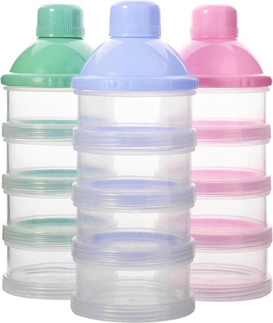 Melkpoeder toren - set van 2 - BPA vrij - Roze - 4 lagen -Melkpoeder doseerdoosjes - Babypoeder bewaarbakjes - Reisbox - Dispenser - Poedertoren van Merkloos — afbeelding 2