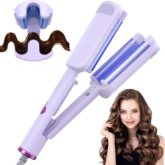Foto: Wave curler 32 mm u vormige krultang franse golvende krultang vier instelbare temperatuurstanden hitte en reisbescherming snelle verwarming grote krultang geschikt voor kort en lang haar paars