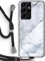 Case Company® - Coque Samsung Galaxy S21 Ultra avec cordon - Marbre Witte - Protection de téléphone avec cordon Zwart - Protection sur tous les côtés et sur les bords de l'écran
