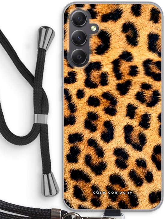 Case Company® - Coque Samsung Galaxy A34 avec cordon - Léopard - Coque de téléphone avec cordon Zwart - Protection sur tous les côtés et sur le bord de l'écran