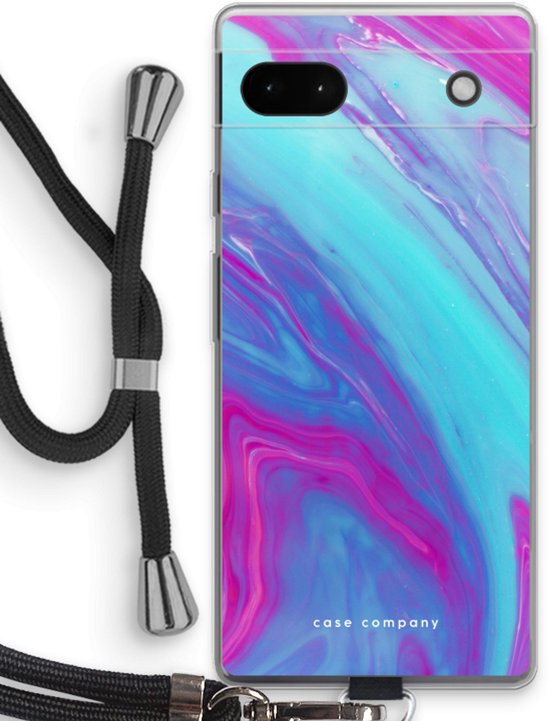 Case Company® - Coque Google Pixel 6a avec cordon - Arc-en-ciel flottant - Coque de téléphone avec cordon Zwart - Protection sur tous les côtés et sur le bord de l'écran