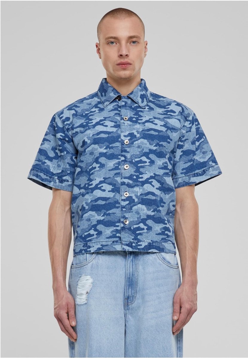 Urban Classics Laser Camo Printed Boxy Overhemd L Blauw