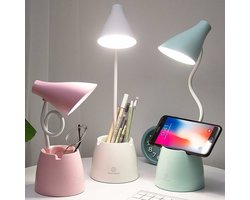 Bureaulamp, LED-tafellamp met 3 verlichtingsstanden en aanraaksensor, 360° draaibaar en dimbaar, geschikt voor lezen, studeren en werken (Wit)