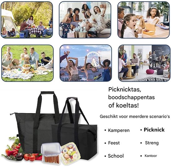 EXCITAT Koeltas - Opvouwbaar - Houdt eten vers en koel - Ideaal voor kamperen en picknicks - Zwart van EXCITAT — afbeelding 5