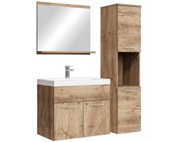 Badplaats Badkamermeubel Set Montreal 60 x 35 cm - Kastanje Eiken - Badmeubel met spiegel en zijkast