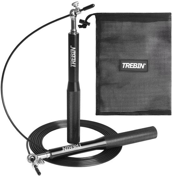 Trebin Professioneel Sport Springtouw - Speedrope - Verstelbaar - Jump Rope - voor Volwassenen en Kinderen - Crosstraining HIIT en Krachttraining - Zwart