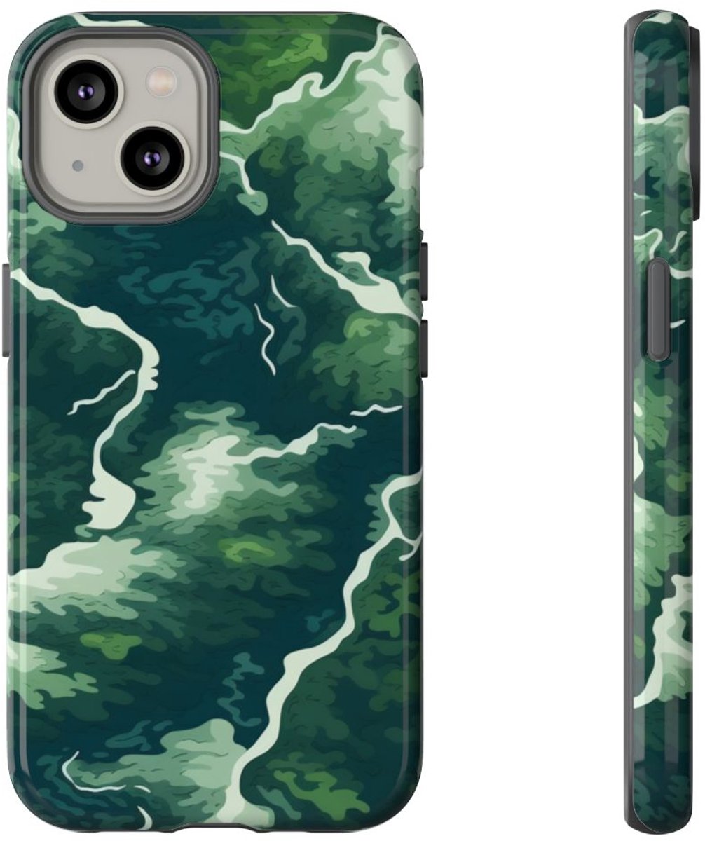 Abstracte Groene Rivier en Bospatroon – Telefoonhoesje Geschikt voor iPhone 14