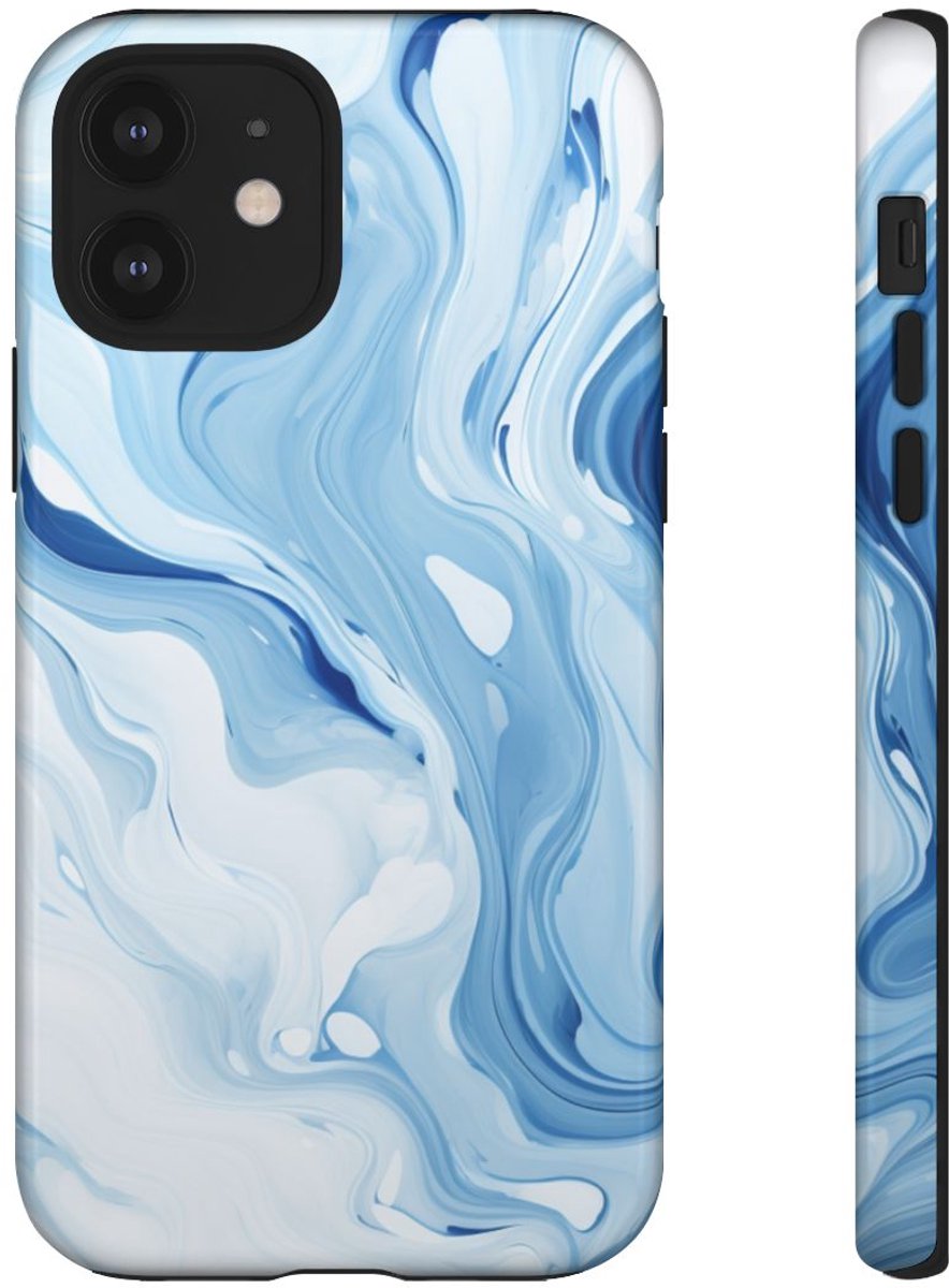 Blauw-Witte Marmerwerveling – Telefoonhoesje Geschikt voor iPhone 12