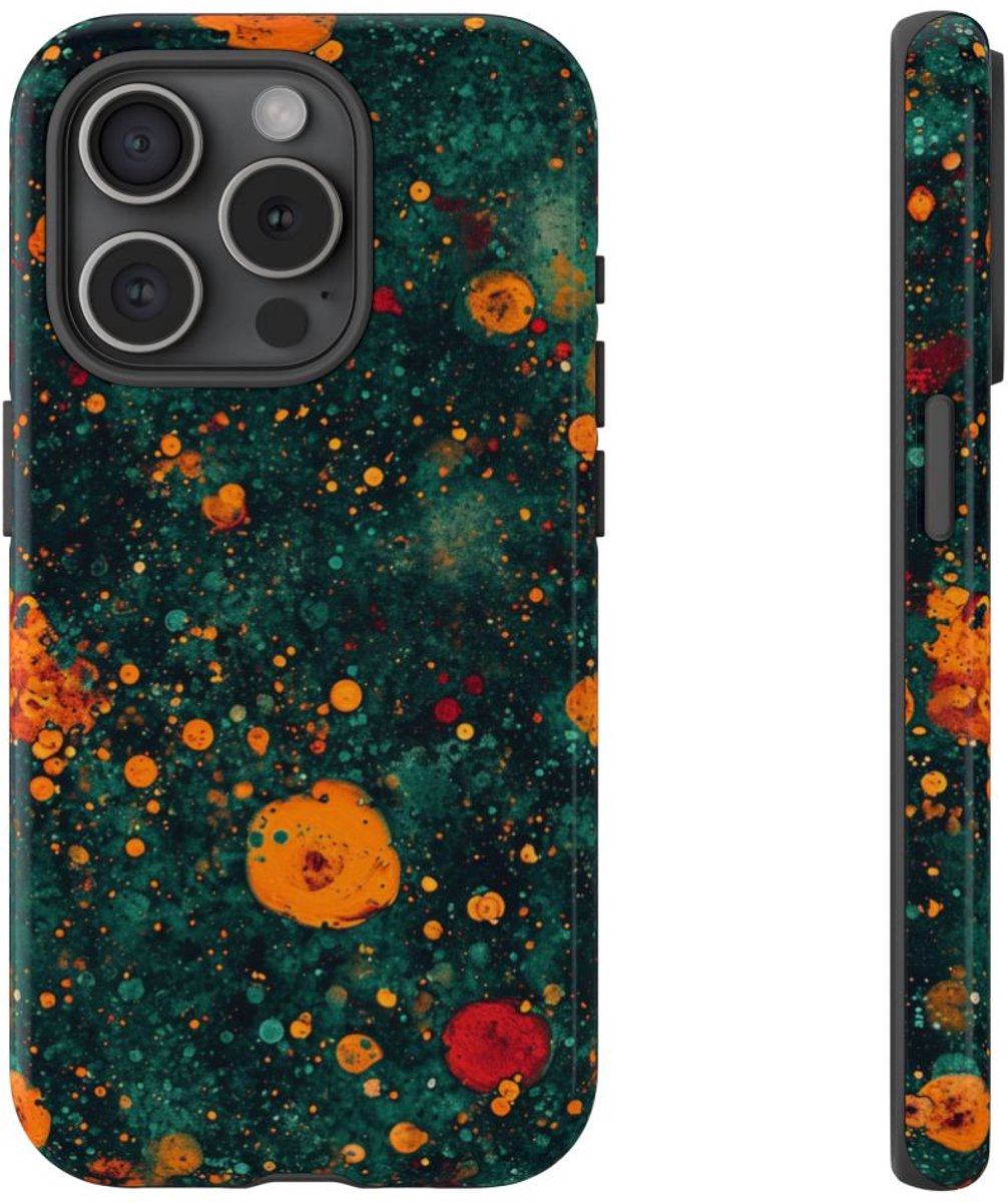 Abstracte Oranje en Teal Bellenpatroon – Telefoonhoesje Geschikt voor iPhone 15 Pro