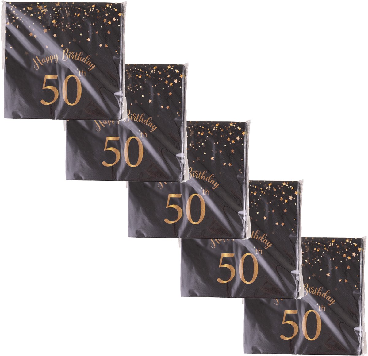 Funny fashion Verjaardag of Sarah feest servetten - leeftijd 50 jaar - 100x stuks - zwart/goud - 33 x 33 cm