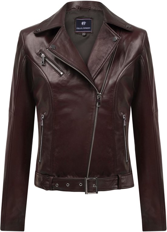 Felix Hardy Leren Jas Met Rits Dames Bordeaux - S