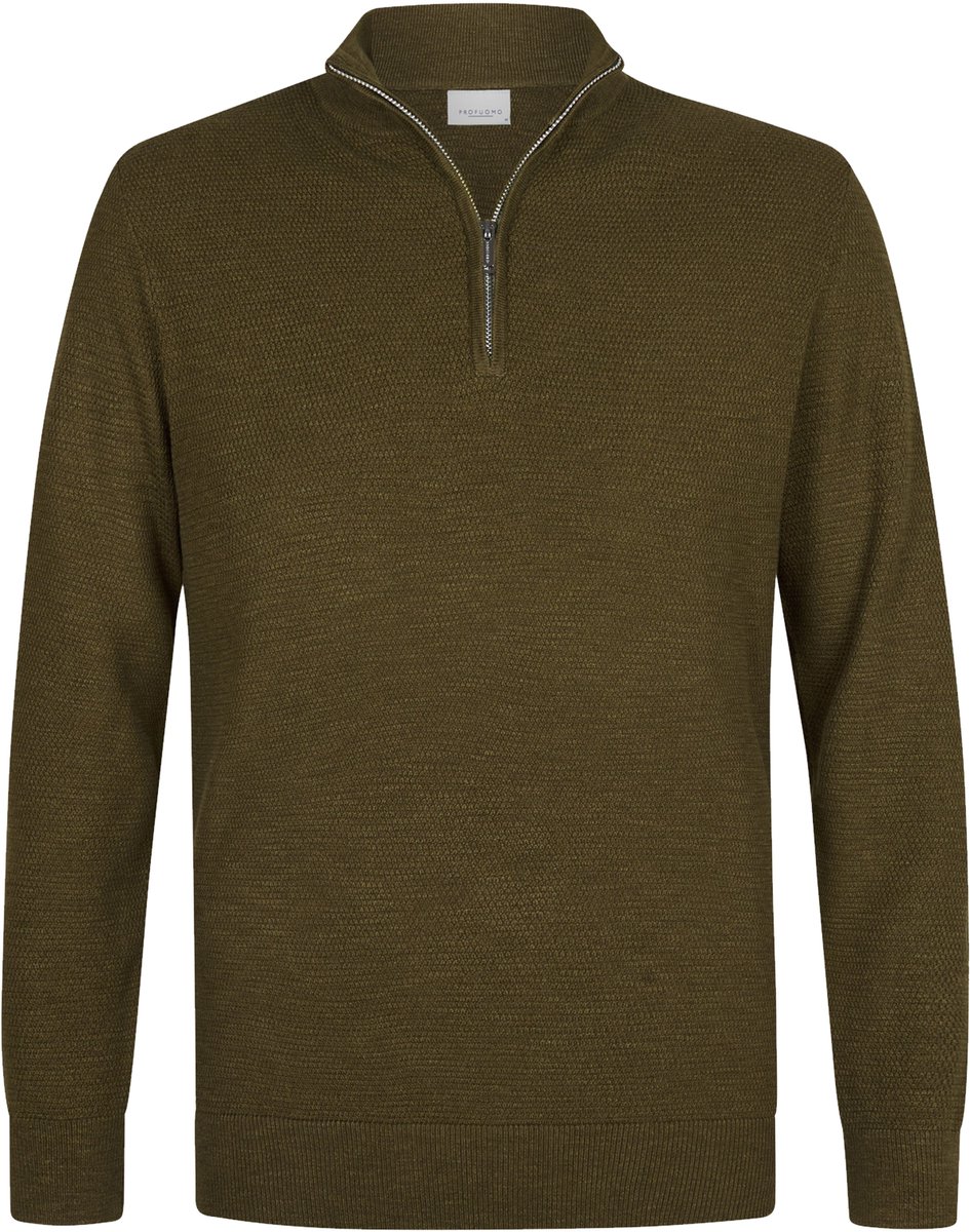 Profuomo Half Zip Pullover Structure Donkergroen - Maat S - Heren - Pullovers