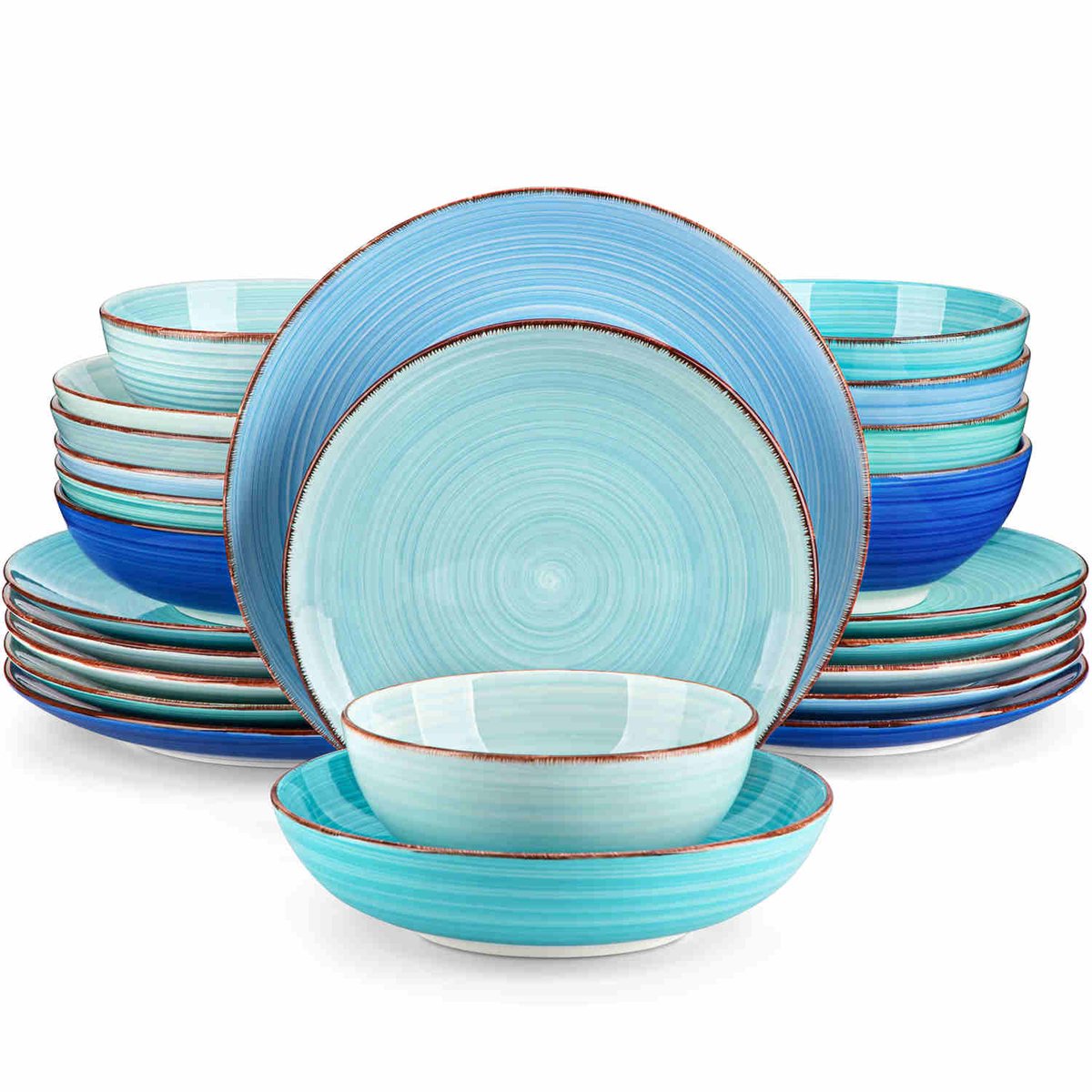 Serviesset - 6 Persoons Servies - Keramiek - Diner- en Dessertbord - Ontbijt- en Pastakom - 24-delige Set - Blauw