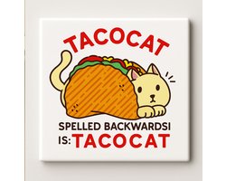 Tacocat Grappige Kat Taco Art Tegel – 15x15cm Keramische Wanddecoratie, Schattig Palindroom Meme Cadeau voor Kattenliefhebbers