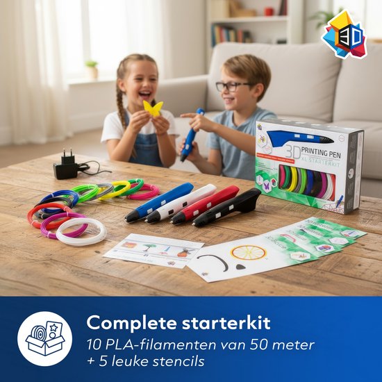3D&Print 3D Pen Starterspakket XXL - Teken in de Lucht - 5x Sjablonen en 10x PLA Filament van 1.75 mm - Tekenset - Leren Tekenen - DIY Knutselen - Speelgoed - 3D Printer - Cadeau voor Jongens en Meisjes - 3D-Pennen Navullingen - 14+ Jaar - Rood