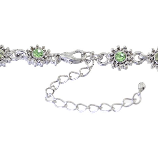 Behave Collier de fleurs argentées avec pierres vertes