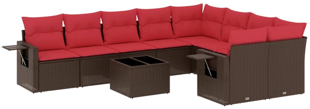 vidaXL - 10-delige - tuinbankset - met - kussens, - bruin - polyrotan