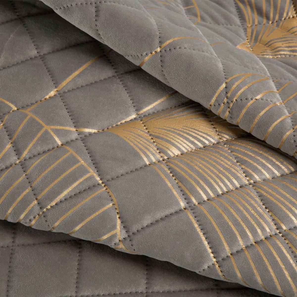 Decoratieve sprei 170x210 cm, zilver/goud, velours met Ginkgo-motief