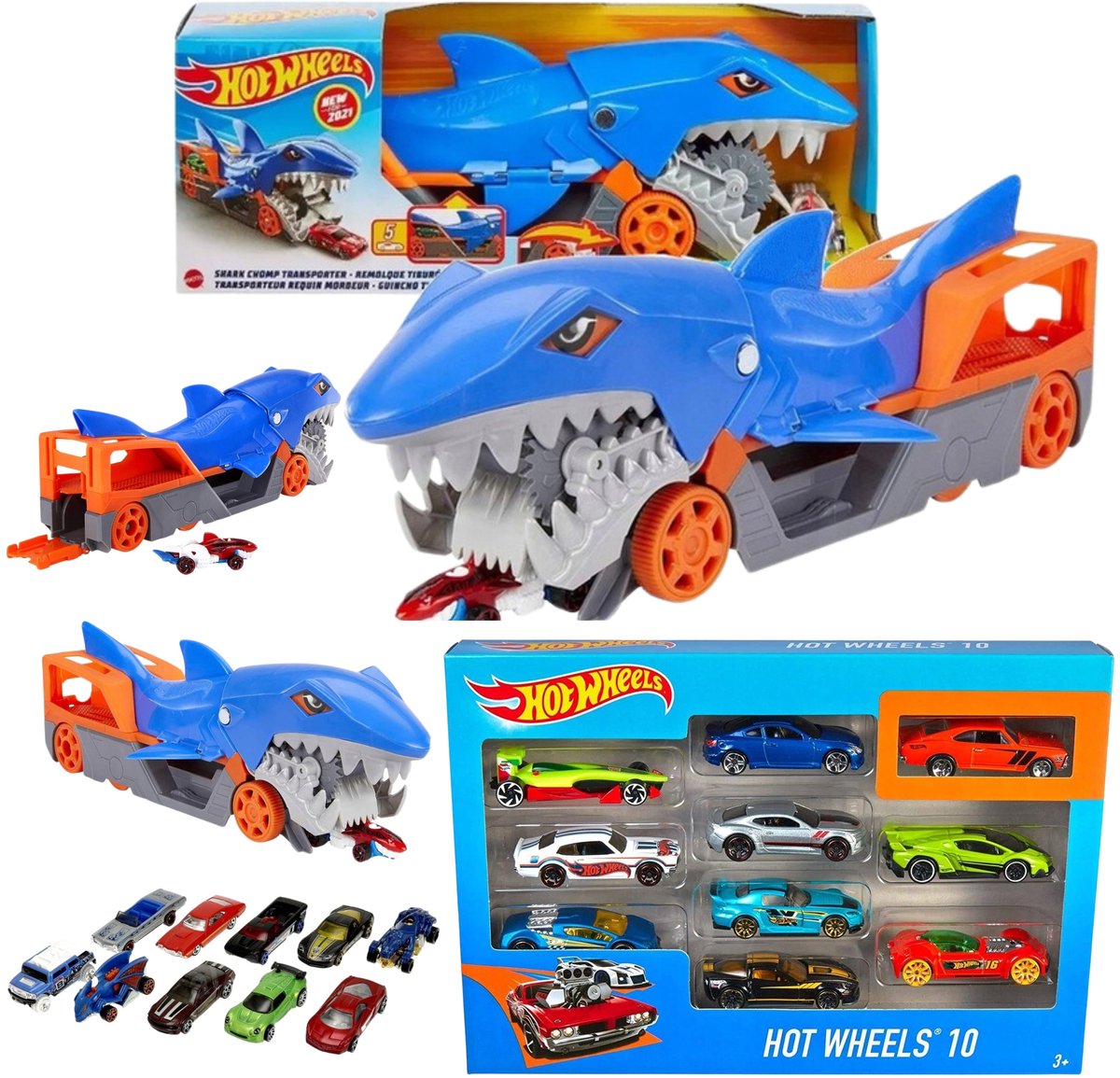 Hot Wheels Haai Transporter met 10 Metalen Autootjes