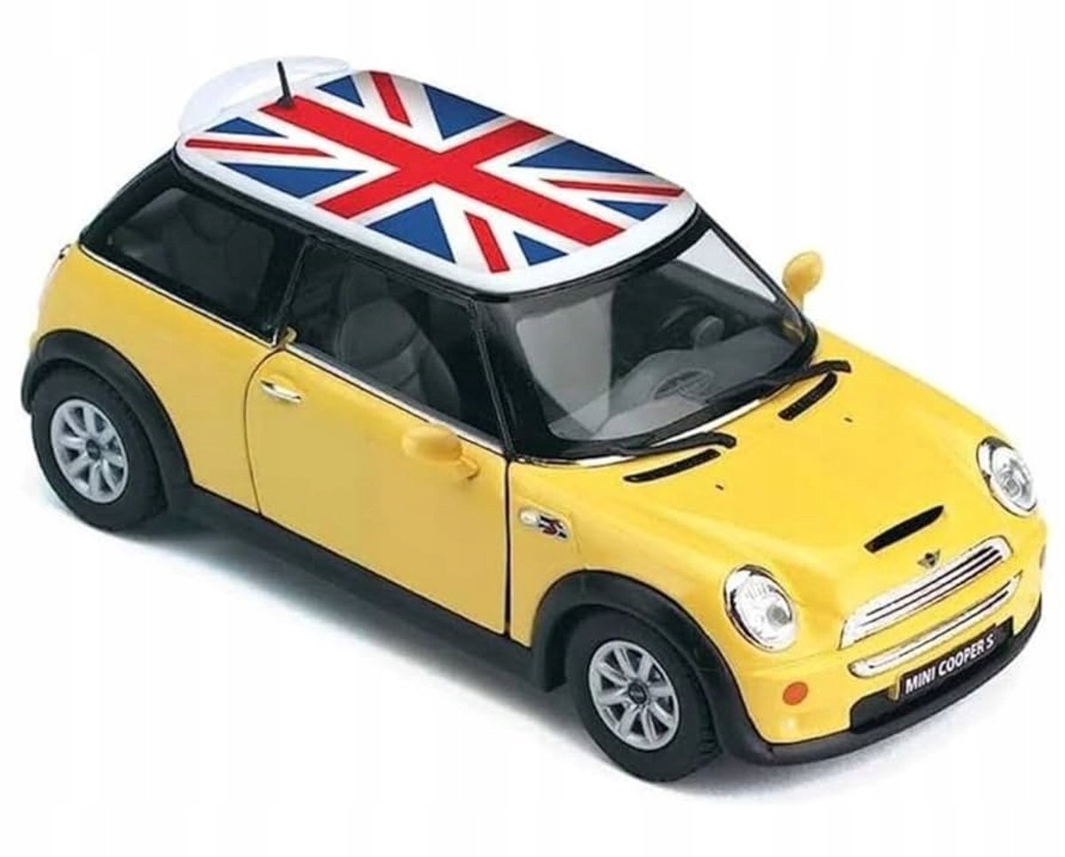 Mini Cooper S Metaal Model 1:28 Met Britse Vlag - Terugtrekken