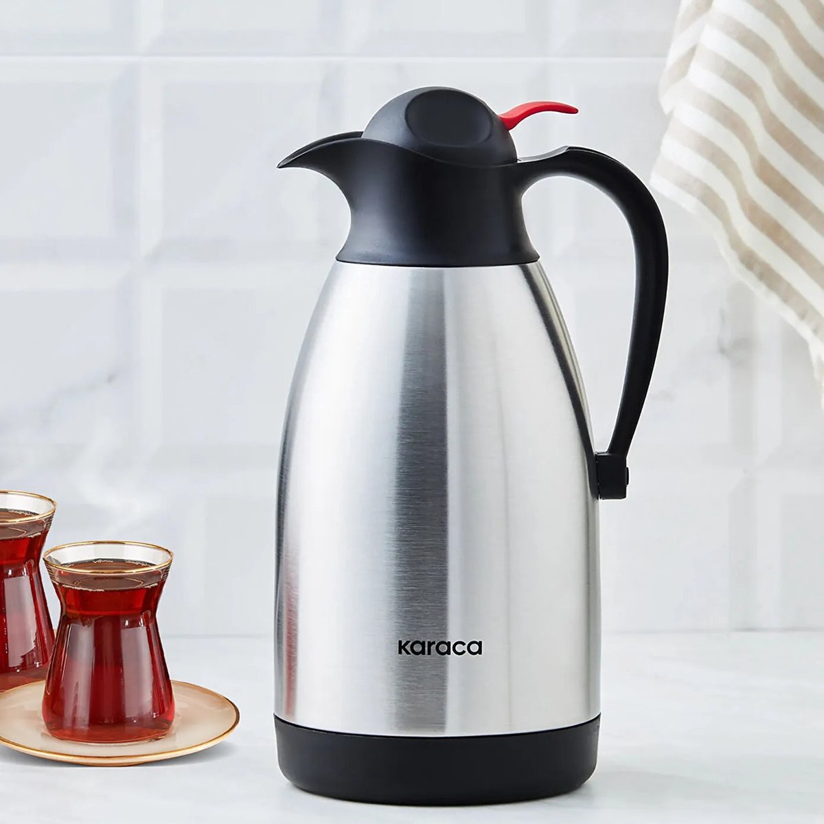 Karaca Clark RVS Thermoskan 2 Liter – Dubbelwandige Isolatiefles – Inox – Thermoskan voor Koffie & Thee