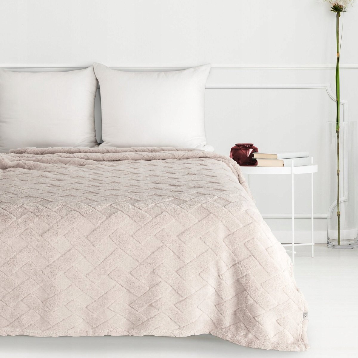 Luxe pluche plaid 170x210cm - Caro Beige visgraat