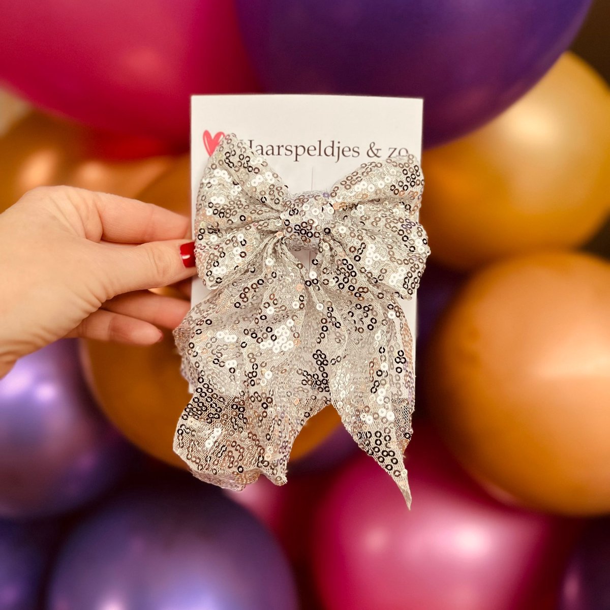 Haarstrik - pailletten - zilver - groot - clip - kerst - glimmend - feestdagen