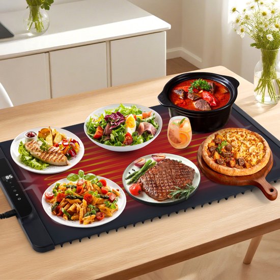Elektrische-Warmhoudplaat- Voedselverwarmer - Siliconen- Opvouwbaar - Draagbaar -Instelbare -Temperatuur -Volledig -Verwarmend -Oppervlak -240W -65x38cm-Donkergrijs — afbeelding 3