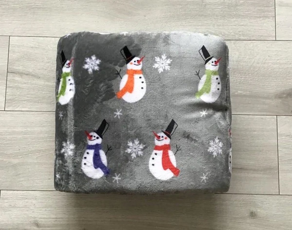 Dubbelzijdig Kerstplaid Fleece/Lamswol 160x200cm Sneeuwpoppen