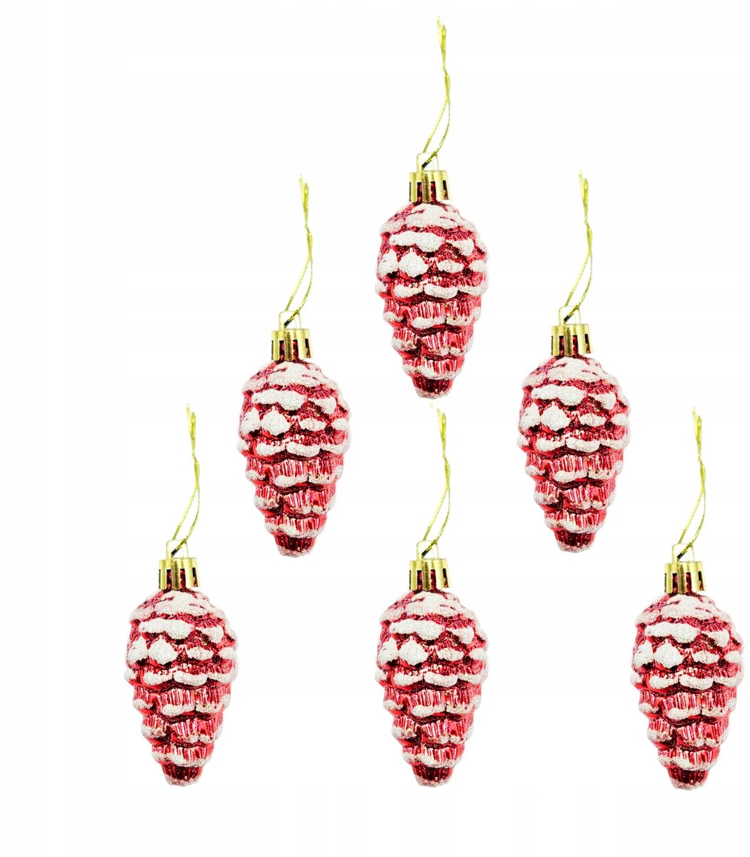 Kerstballen Kerstboom Dennenhutjes Rood Set 6 stuks