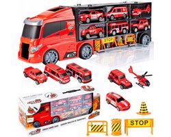 Brandweer Transporter Vrachtwagen met Auto's en Helikopter