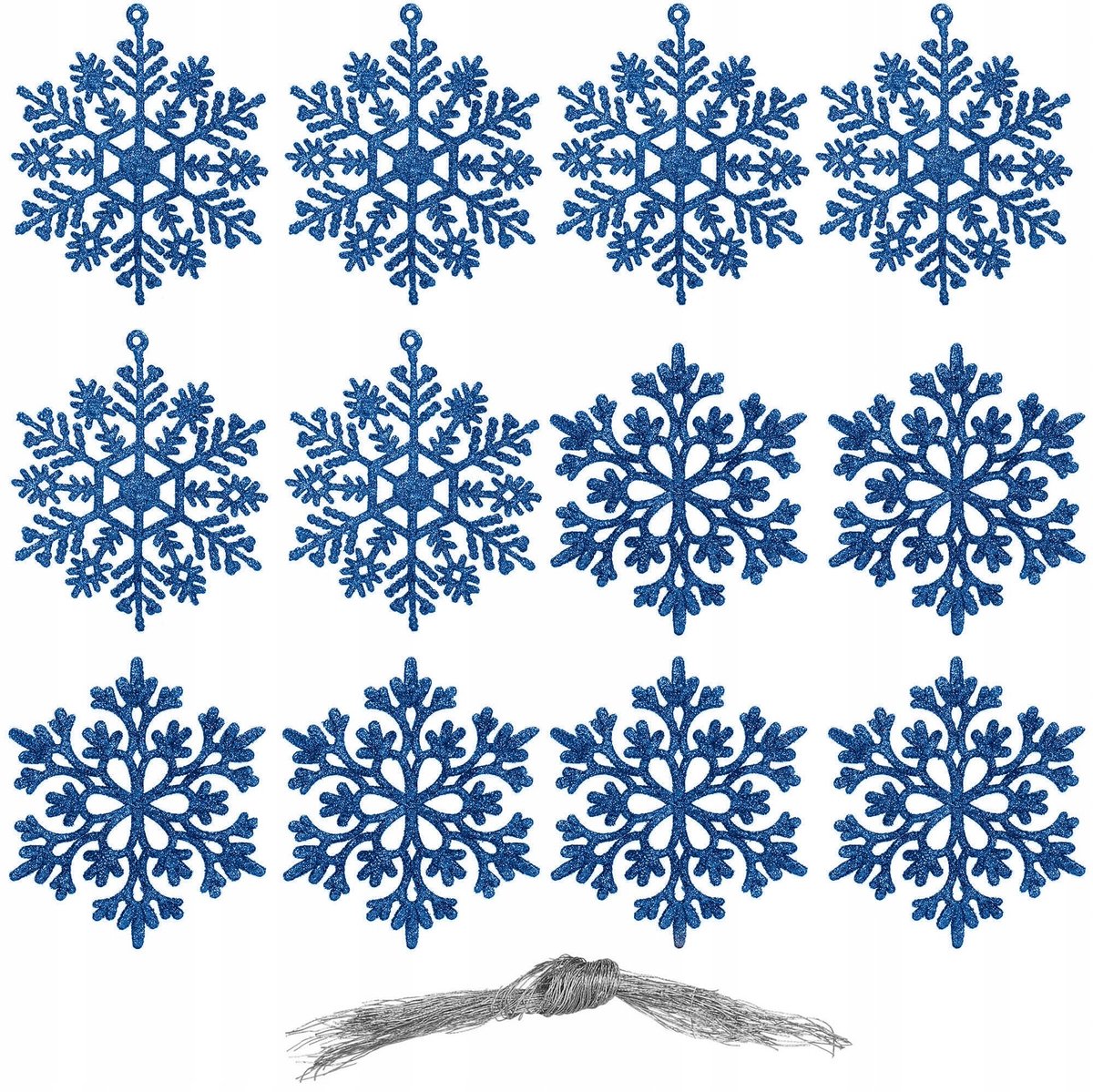 Kerstballen Sneeuwvlokken Blauw Glitter 12 Stuks Onbreekbaar