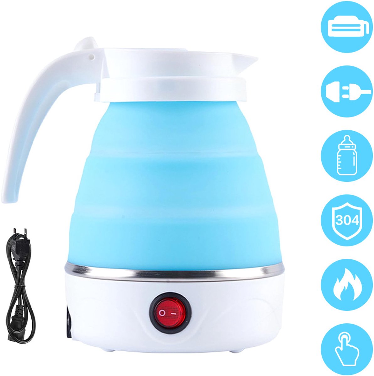 Opvouwbare Waterkoker - Reis Waterkoker - 0,6 Liter - Mini Waterkoker - Camping & Travel - Elektrisch - Blauw