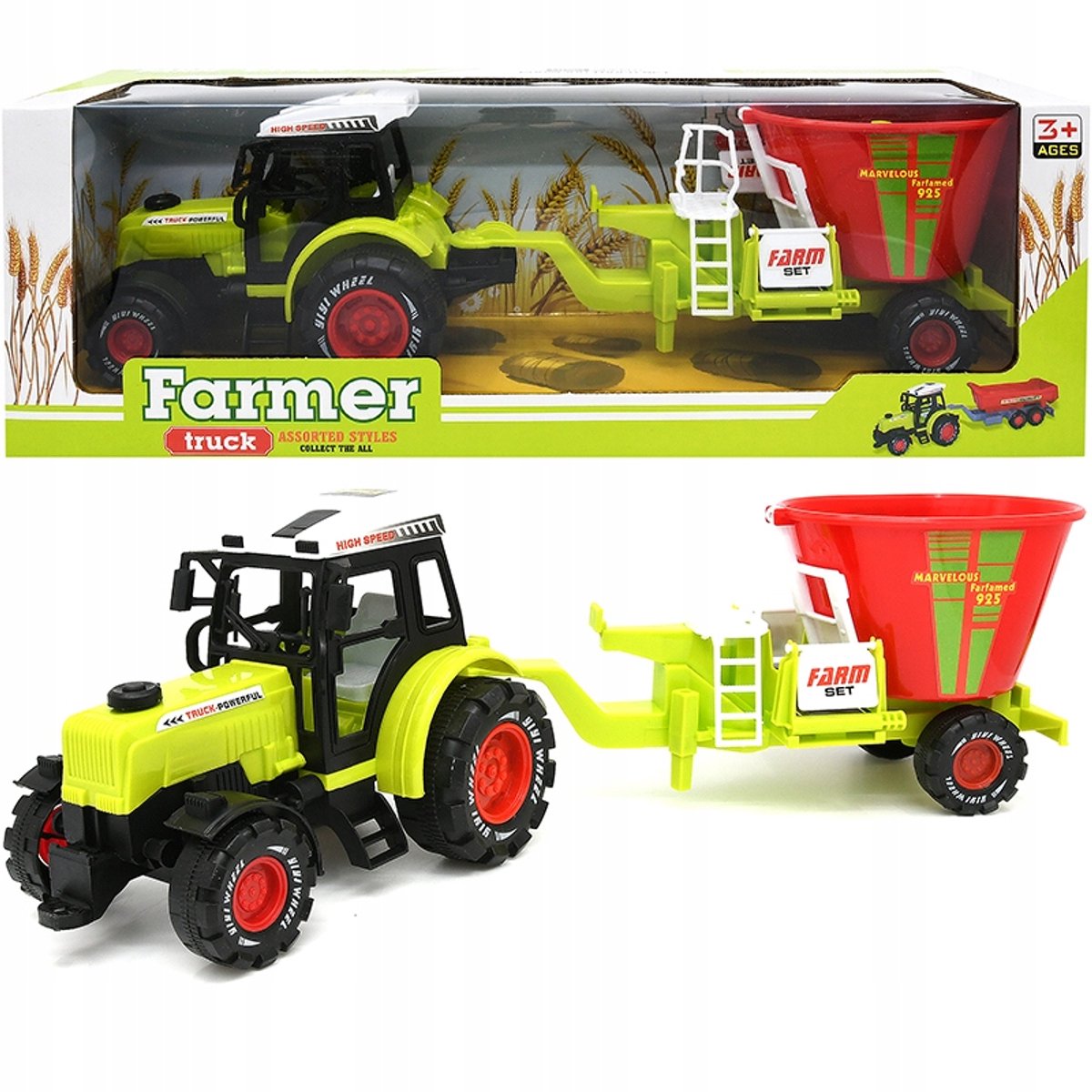Speelgoedtractor met Landbouwmachine - Pull Back Actie