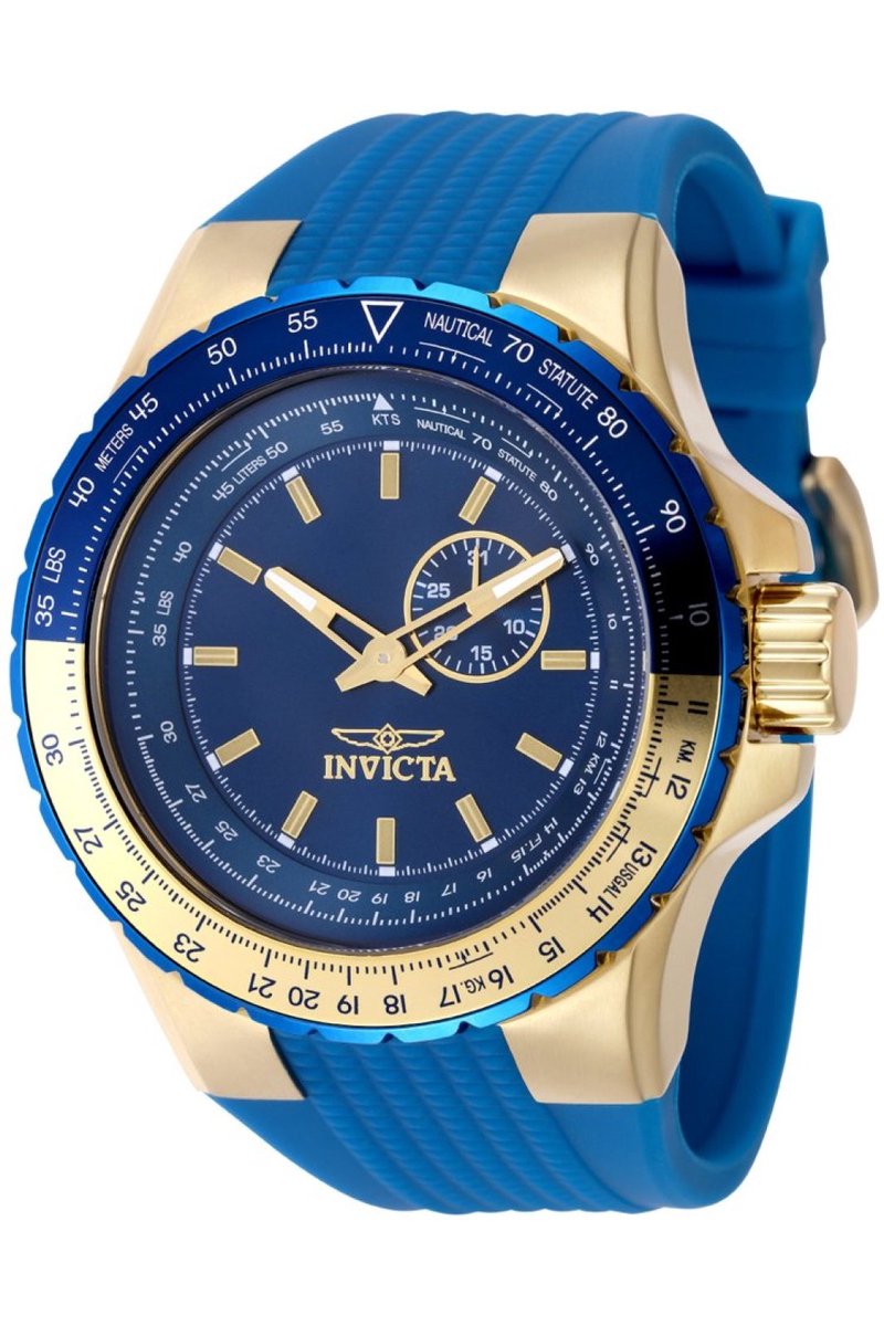 Invicta Aviator 49732 Heren Horloge - Waterdicht - Analoog - Quartz Uurwerk - Roestvrij Staal met blauwe Wijzerplaat - 50mm