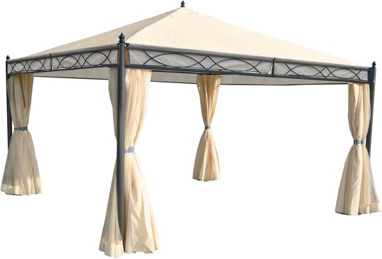 Pergola Cadiz, pavillon de jardin, cadre robuste 7cm avec paroi latérale + moustiquaire ~ crème 4x4m