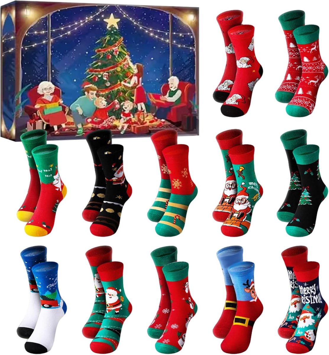 Adventskalender , 12 paar kerstsokken, 24 dagen verrassingskerstaftelkalender voor mannen en vrouwen, Adventskalenders voor volwassenen, kinderen, mannen, vrouwen, kerstcadeaus voor volwassenen - Cyslmuk®
